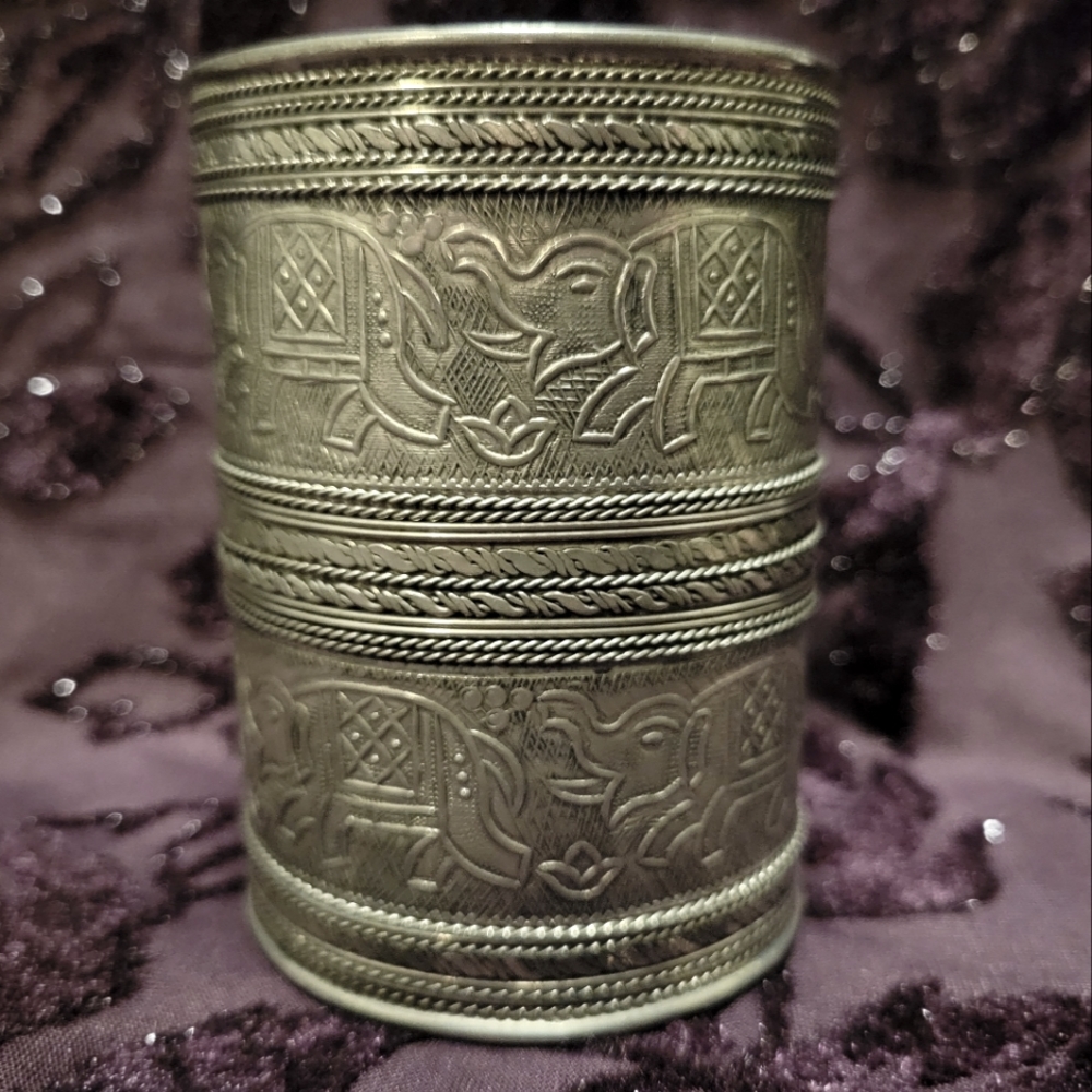 Silver elephant cuff bracelet